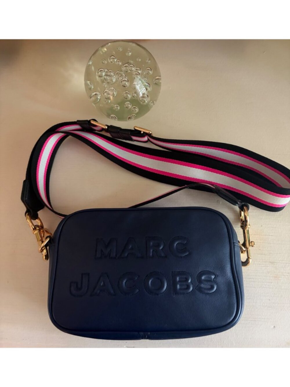 Marc Jacobs The Flash Leather Handbag Dark Navy Crossbody Camera - Picture 6 of 14